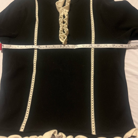 CAbi Black Cardigan with Cream Ruffle Detail - Picture 5 of 6